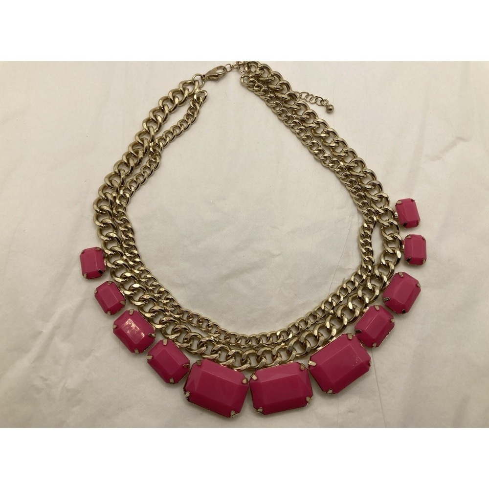 Pink Goldtone Rhinestone Statement Necklace 14"